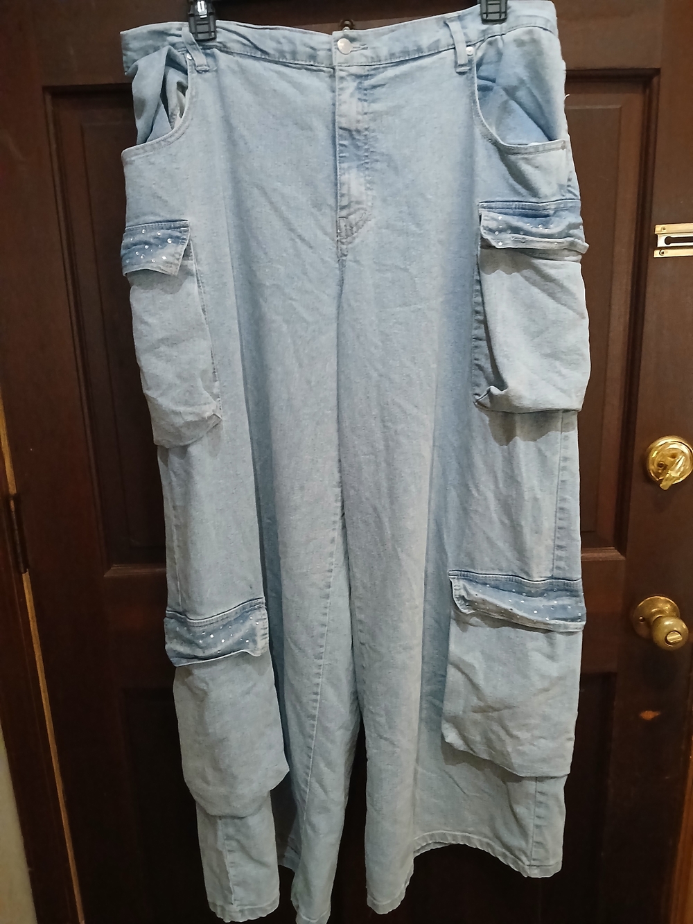 Light Blue Women's Madden NYC Wide Leg Cargo Denim Jeans Size XXL